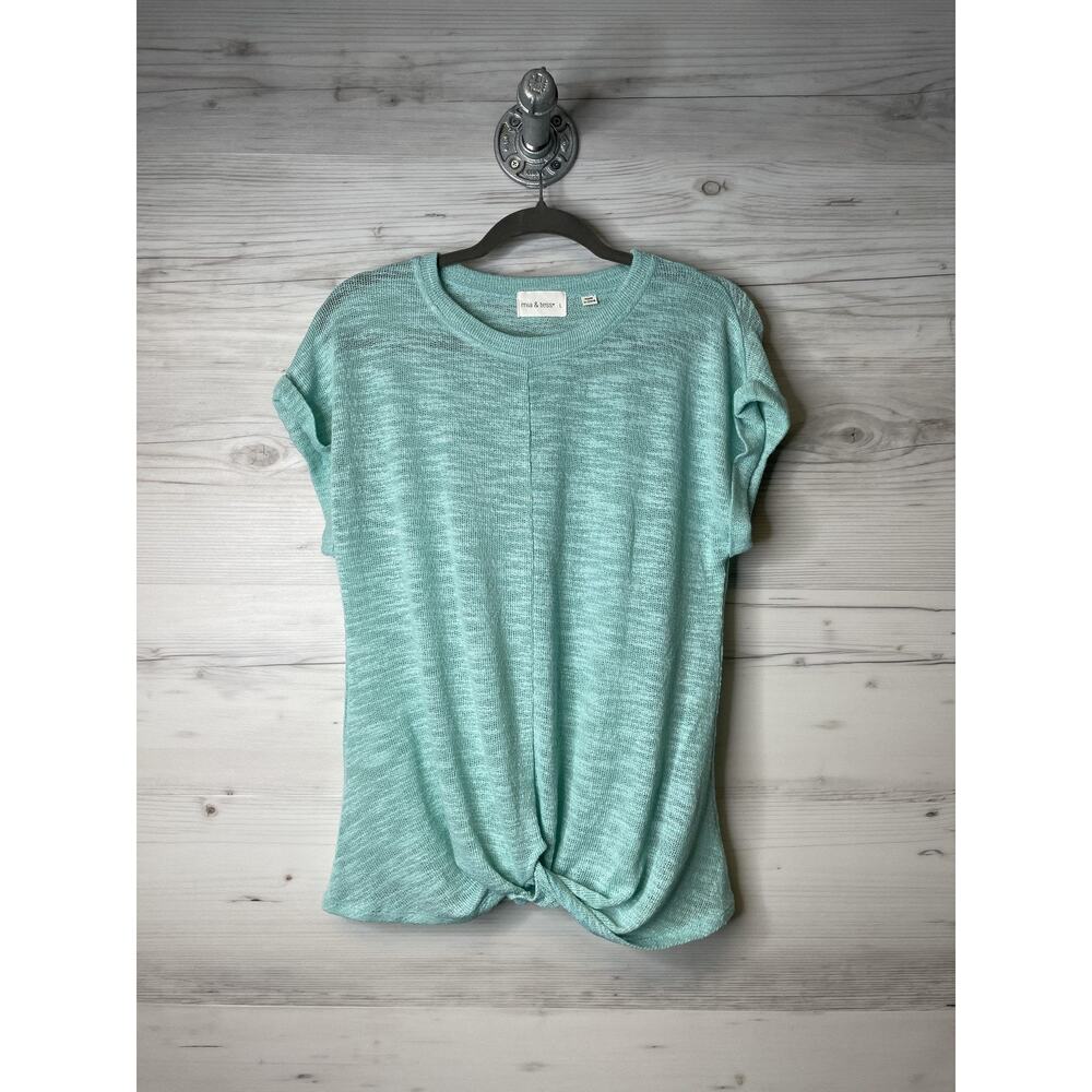 Mia & Tess Sweater Womens Large Short Sleeve Lightweight Knit Twist Hem Pullover